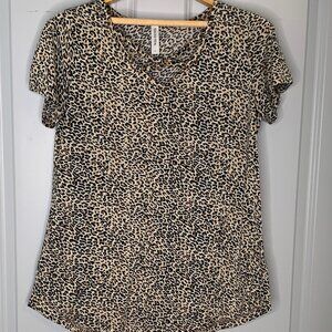 Tickled Teal Criss-Cross Front Brown/Tan Animal Print Top in Size L